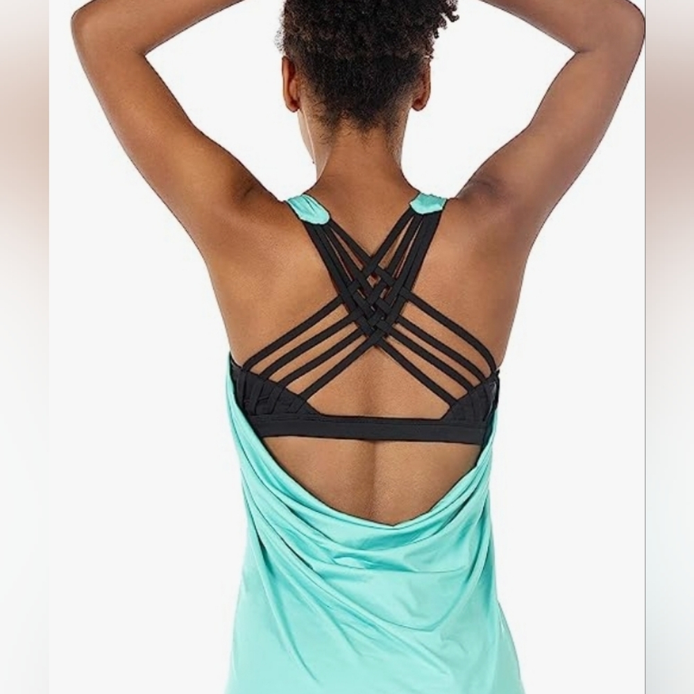 Icyzone Women's Open Back Workout Athletic Yoga Tank Tops w/ Built in Bra LARGE